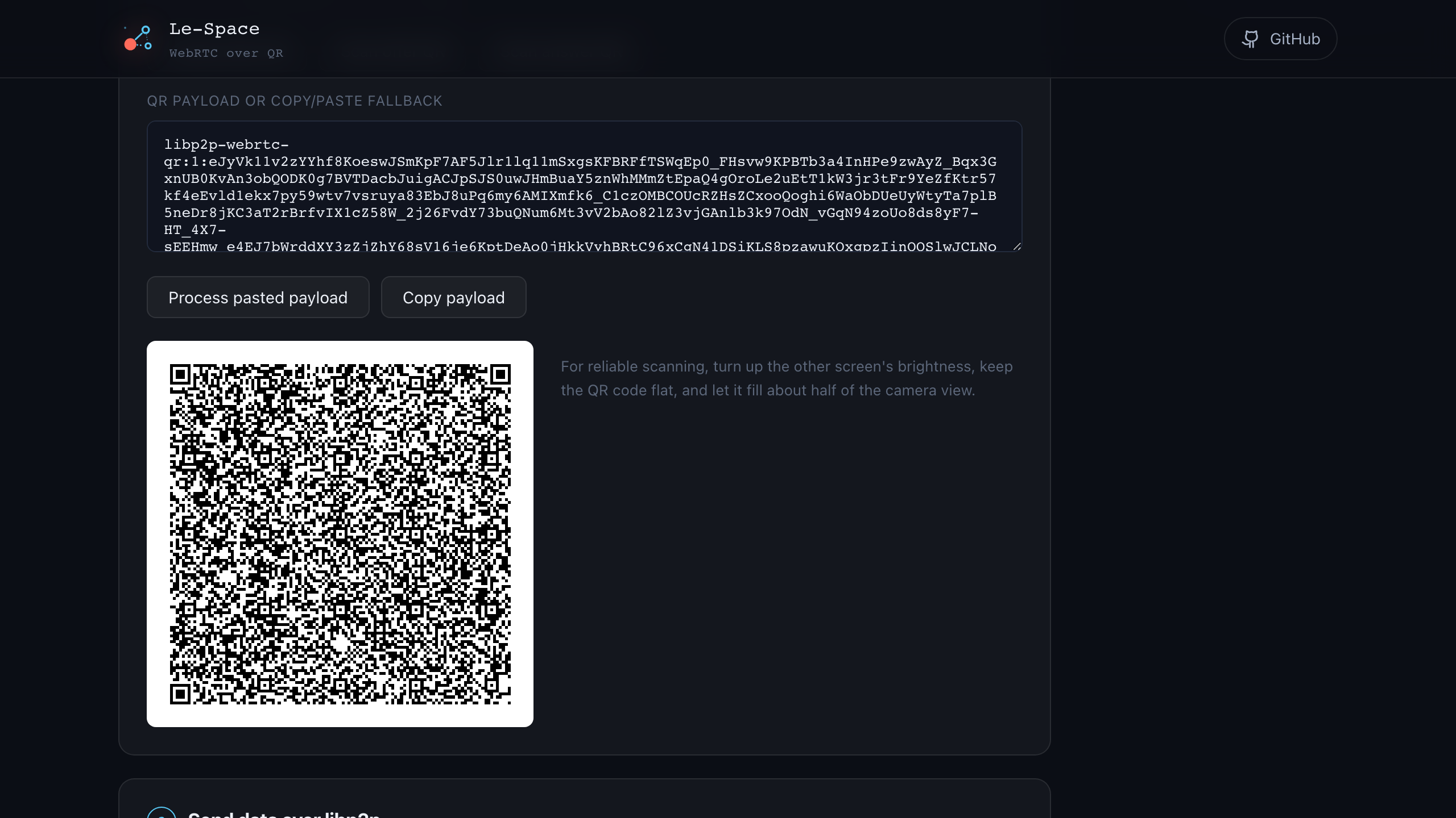 libp2p WebRTC over QR screenshot